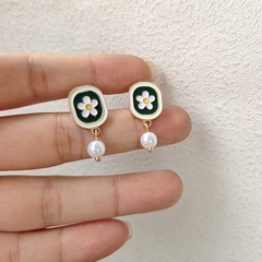 Fashion Flower Imitation Pearl Alloy Enamel Earrings