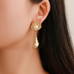Fashion Shell Imitation Pearl Alloy Plating Earrings