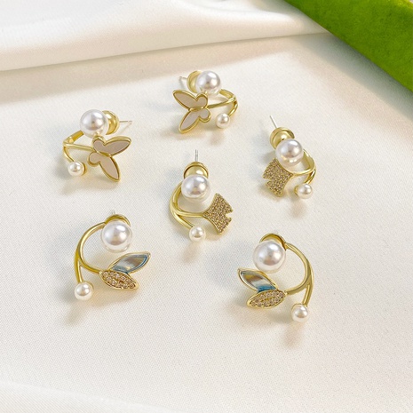 Mode Schmetterling Fischschwanz Kupfer Ohrringe Inlay Künstliche Perlen Zirkon Kupfer Ohrringe's discount tags