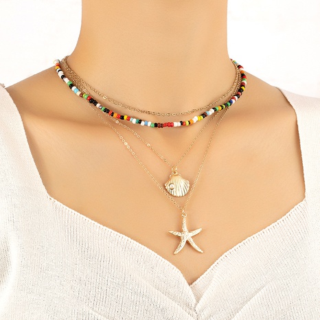 Fashion Starfish Shell Alloy Plating Beads Layered Necklaces's discount tags