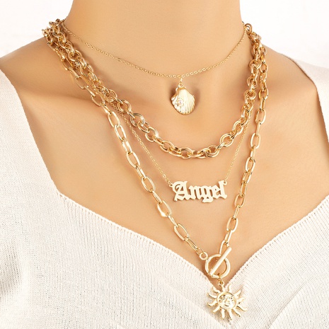 Fashion Sun Letter Shell Alloy Plating Layered Necklaces's discount tags