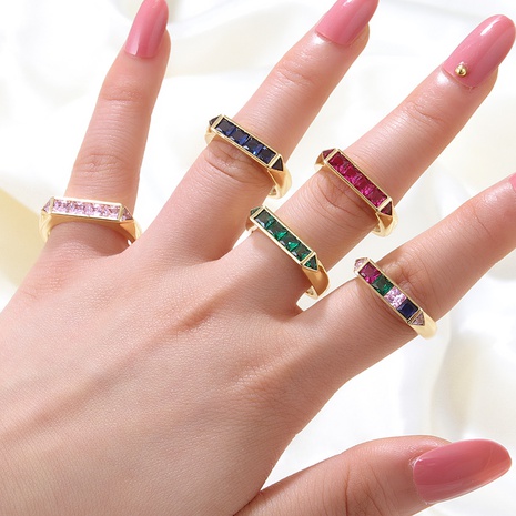 Vintage Style Color Block Copper Open Ring Plating Inlay Zircon Copper Rings's discount tags