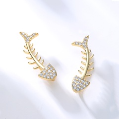 Business Fashion Classic Style Fish Bone Copper Ear Studs Zircon Copper Earrings
