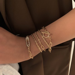 Fashion Geometric Alloy Stripe Plating Rhinestone Bracelets 1 Set
