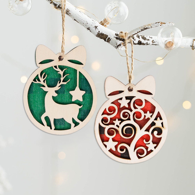 Christmas Bow Knot Deer Wood Party Hanging Ornaments