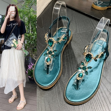 Women'S Casual Solid Color Rhinestone Round Toe Ankle Strap Sandals's discount tags
