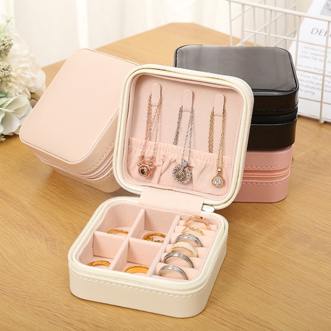 Simple Style Square Solid Color Pu Leather Jewelry Boxes's discount tags