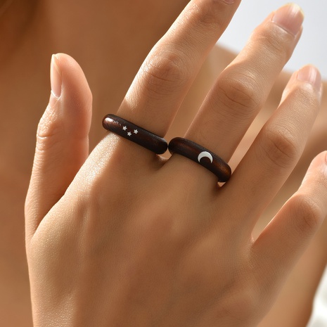 Vintage Style Star Moon Wood Printing Rings 1 Piece's discount tags