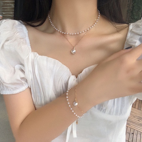 Elegant Geometric Alloy Pearl Plating Bracelets Necklace's discount tags