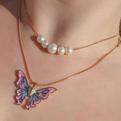 Mode Papillon Alliage Placage Perles Artificielles Collier's discount tags