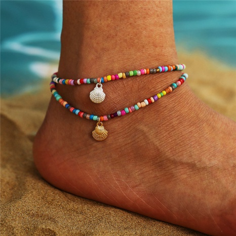 Bohemian Geometric Shell Alloy Beaded Anklet's discount tags