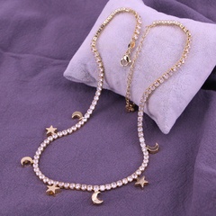 Mode Stern Mond Kupfer Halskette Vergoldet Zirkon Kupfer Halsketten