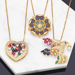 Fashion Heart Shape Bird Copper Pendant Necklace Inlay Zircon Copper Necklaces