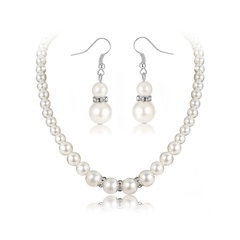 Luxurious Geometric Alloy Beaded Artificial Pearls Necklace 2 Piece Set
