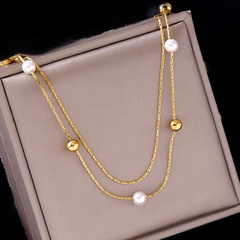 Einfacher Stil Geometrisch Rostfreier Stahl Geschichtete Halskette Vergoldet Perle Edelstahl Halsketten