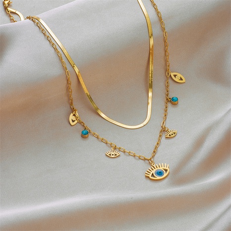 Vintage Style Eye Stainless Steel Layered Necklaces Gold Plated Turquoise Stainless Steel Necklaces's discount tags