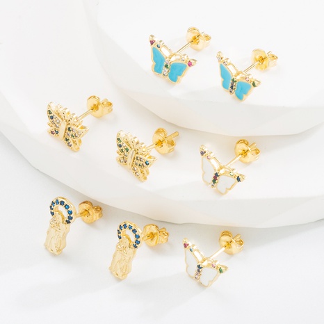 Cute Butterfly Copper Ear Studs Plating Zircon Copper Earrings 1 Pair's discount tags