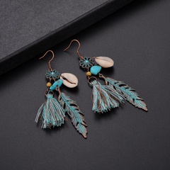 Classical Feather Flower Shell Alloy Shell Tassel Plating Alloy Drop Earrings 1 Pair