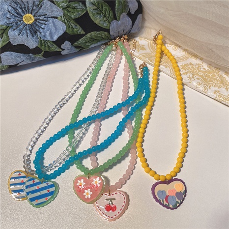 Süß Herzform Kunststoff Harz Perlen Halskette's discount tags