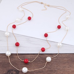 Fashion Ball Imitation Pearl Alloy Resin Layered Inlay Artificial Pearl Sweater Chain 1 Piece