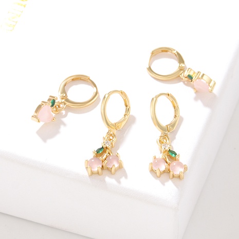 Simple Style Peach Cherry Copper Drop Earrings Plating Inlay Zircon Copper Earrings's discount tags