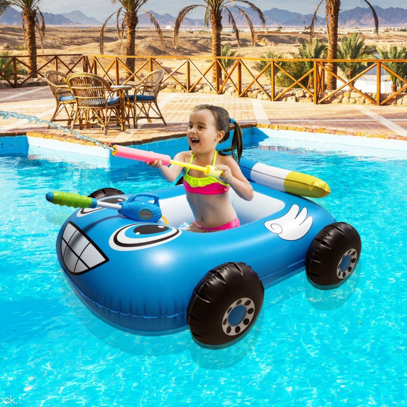 Neues aufblasbares Wasserstrahl auto PVC Kinder schwimm ring mit Wasser pistole Zugband Wasserspiel zeug