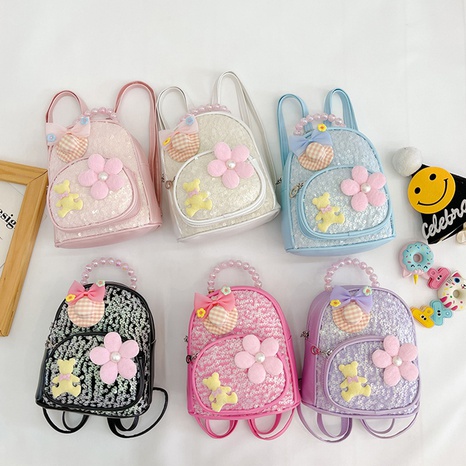 Cute Cartoon Sequins Flowers Bowknot Zipper Backpack's discount tags