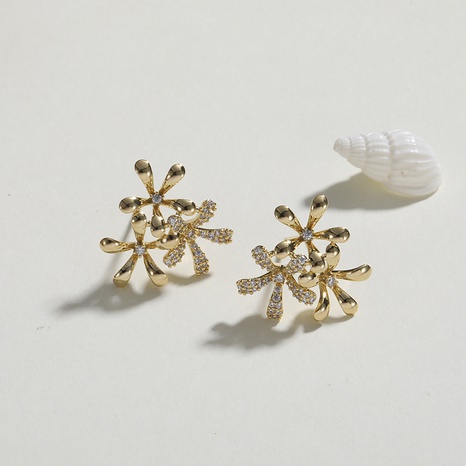 Fashion Flower Copper Ear Studs Inlay Zircon Copper Earrings's discount tags