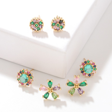 Simple Style Flower Copper Ear Studs Plating Inlay Zircon Copper Earrings's discount tags