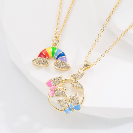 Fashion Rainbow Butterfly Copper Necklace Inlaid Zircon Copper Necklaces's discount tags