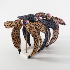 Fashion Cheetah Print Imitation Pearl Cloth Rhinestone Bow Knot Hair Band