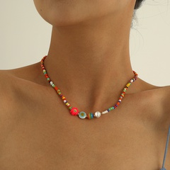 Bohemian Rainbow Smiley Face Flower Plastic Resin Beaded Necklace