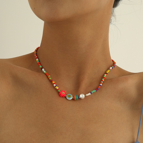 Bohemien Regenbogen Lächelndes Gesicht Blume Kunststoff Harz Perlen Halskette's discount tags
