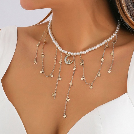 Simple Style Star Moon Metal Pearl Necklace's discount tags