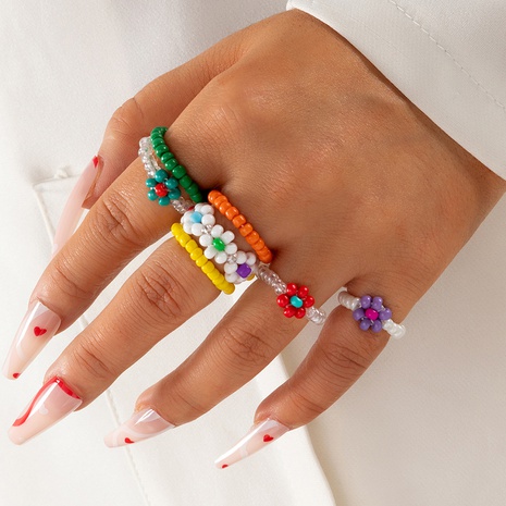 Cute Flower Beaded Rings 7 Pieces's discount tags