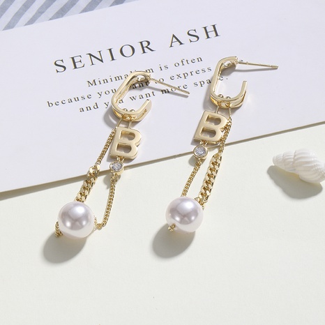 Fashion Geometric Letter Copper Earrings Inlay Artificial Pearl Copper Earrings's discount tags