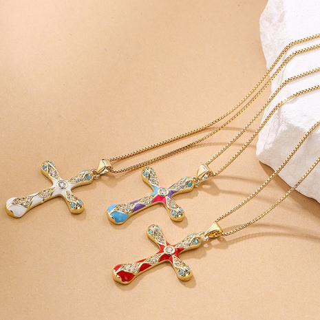 Mode Kreuzen Kupfer Halskette Mit Anhänger Epoxid Zirkon Kupfer Halsketten's discount tags