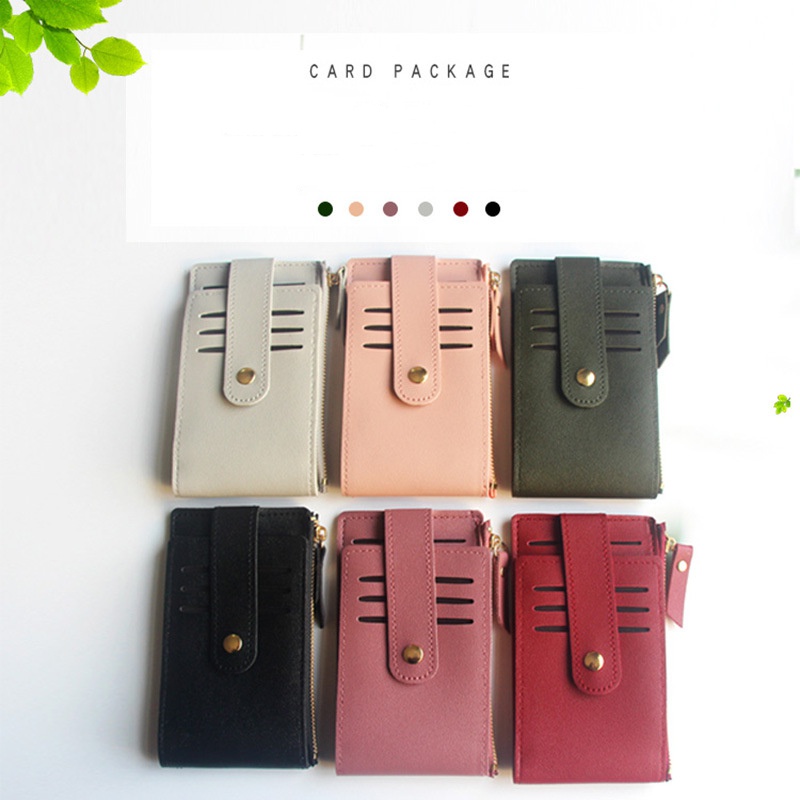 Fashion Solid Color Soft Surface Square Zipper Magnetic Buckle Card Holder