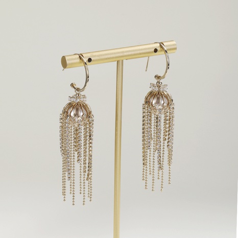 Luxurious Tassel Copper Earrings Inlay Artificial Pearl Rhinestone Copper Earrings's discount tags