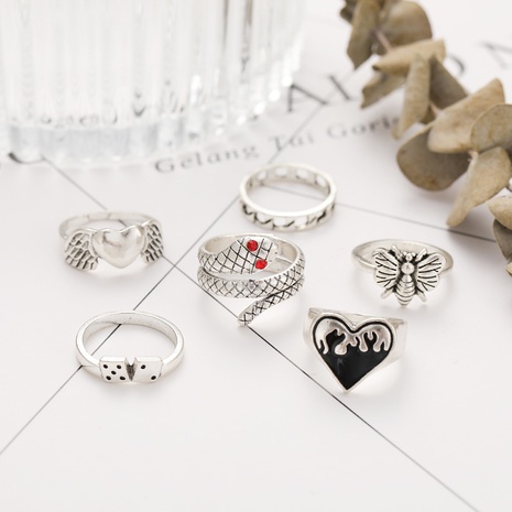 Hip-Hop Heart Shape Snake Alloy Rings 6 Pieces's discount tags