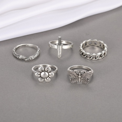 Fashion Flower Snake Alloy Rings 5 Pieces's discount tags