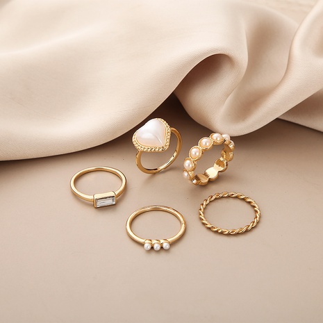 Fashion Heart Shape Alloy Inlay Pearl Rings 5 Pieces's discount tags