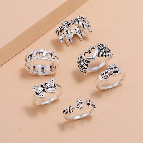 Fashion Heart Shape Butterfly Alloy Rings 6 Pieces's discount tags