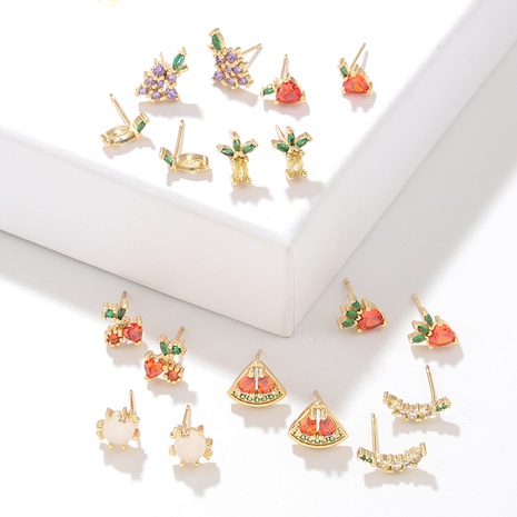 Fashion Fruit Grape Watermelon Copper Ear Studs Plating Inlay Zircon Copper Earrings's discount tags