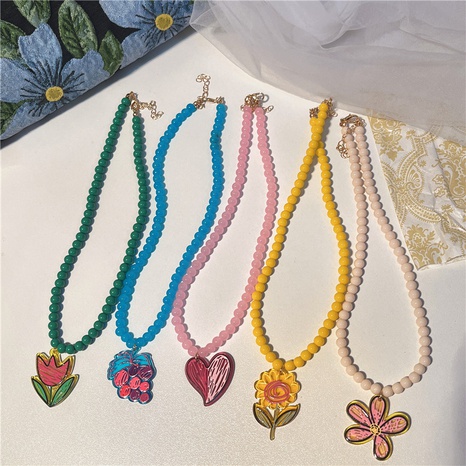 Mode Herzform Blume Kunststoff Perlen Halskette's discount tags