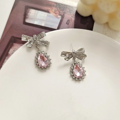 Fashion Water Droplets Bow Knot Alloy Plating Inlay Rhinestone Drop Earrings Ear clips
