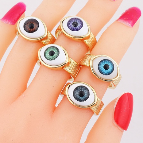 Retro Devil'S Eye Copper Open Ring Plating Resin Copper Rings's discount tags