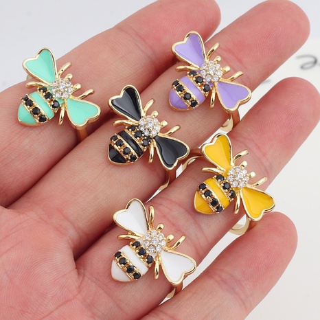 Cute Bee Copper Open Ring Inlay Zircon Copper Rings's discount tags