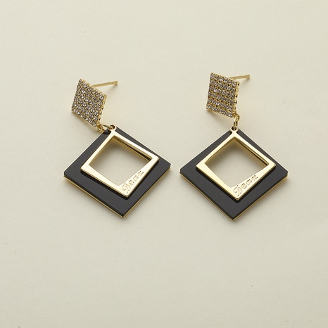 Retro Square Copper Earrings Splicing Inlay Rhinestone Copper Earrings's discount tags