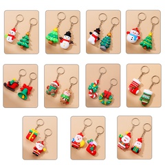 Cute Santa Claus PVC Alloy Epoxy Bag Pendant Keychain 2 Pieces